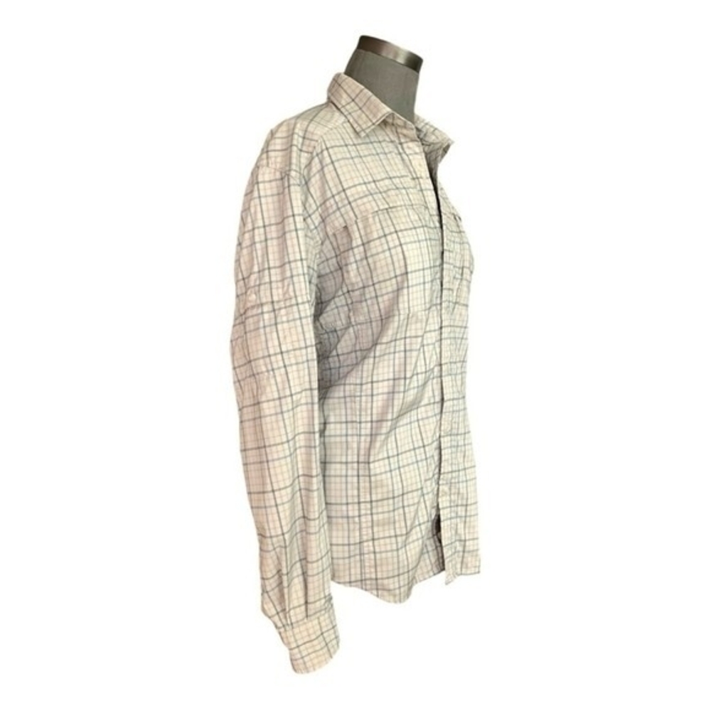 REI Men's Plaid Hiking Shirt M Long Sleeve Tan Blue Wrinkle Resistant VG - Picture 3 of 7
